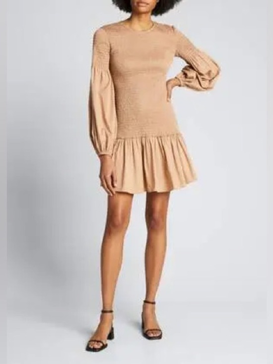 A.L.C. Dresses & Skirts - A.L.C. Kora Smocked Puff-Sleeve Dress Tan Size 2